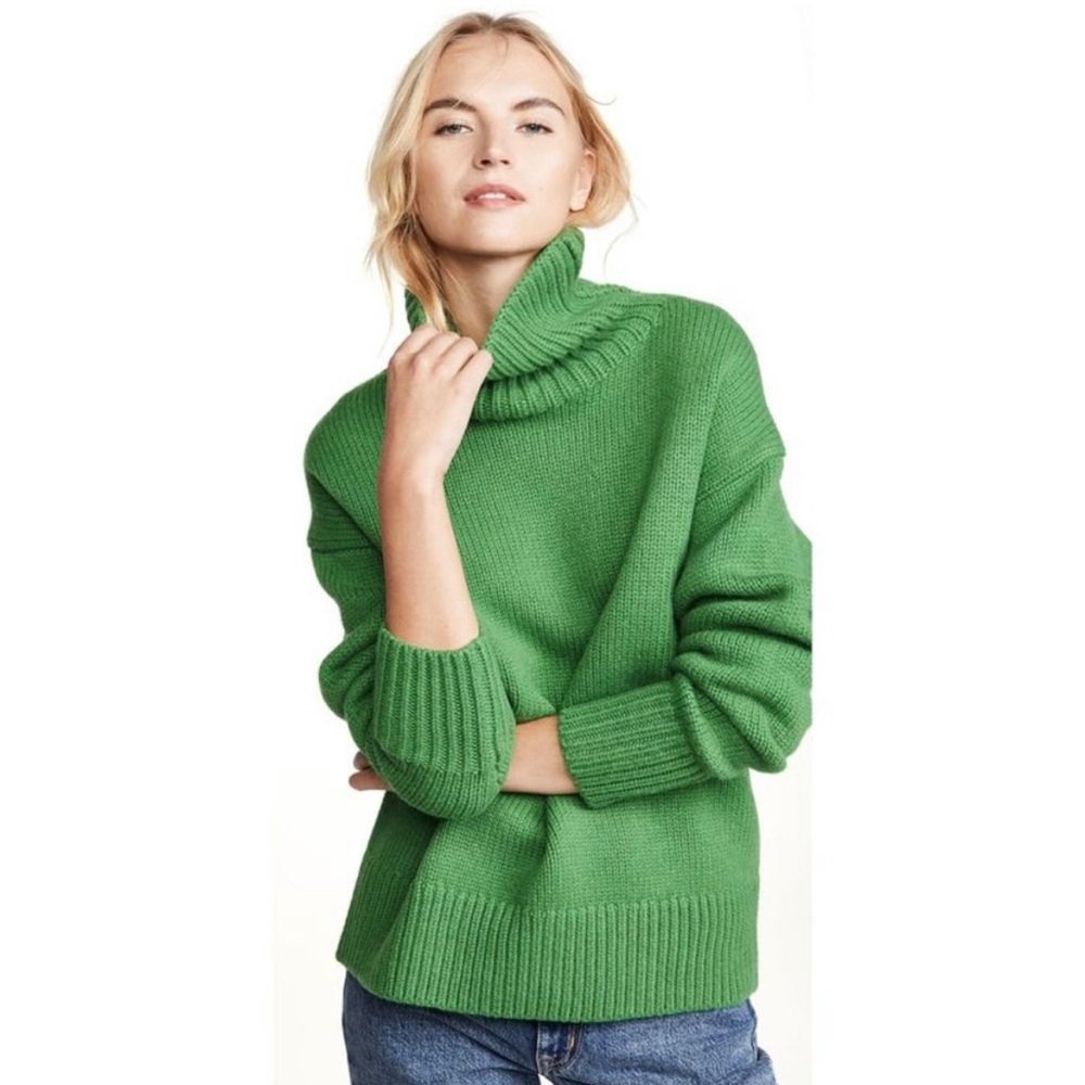Rag & Bone EUC Womens Lunet 100% Lambs Wool Luxury Soft Turtleneck Sweater Green